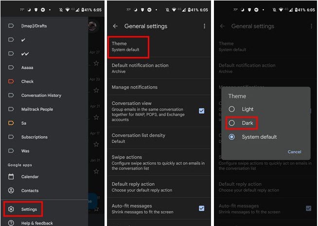 Dark Mode in Gmail Android