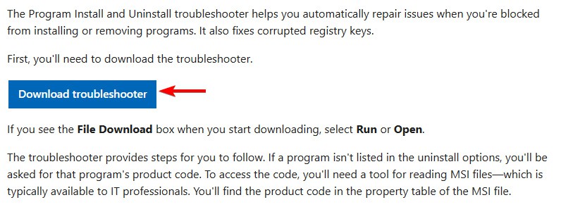 Download troubleshooter