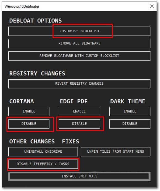 Debloater Options Windows 11