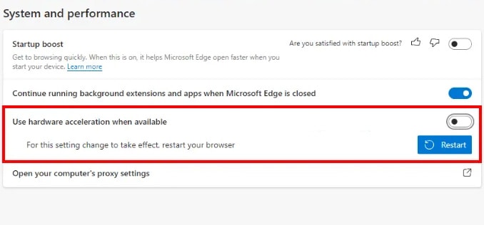 Disable hardware acceleration in Edge