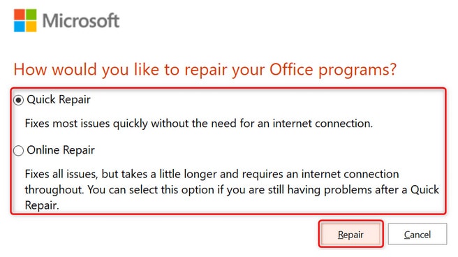 Repair Microsoft Office to fix Word spell checker issue