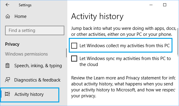 disable-activity-history-collection-windows-10