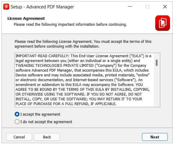 license agreement PDF Manager