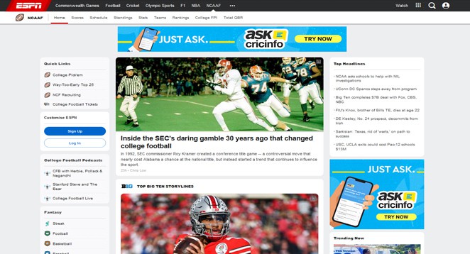 ESPN College Football Website