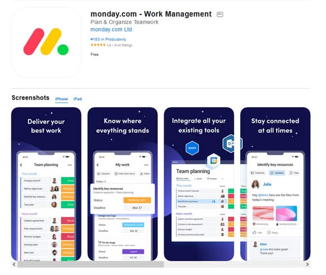 CRM Software Monday App for Android and iOS