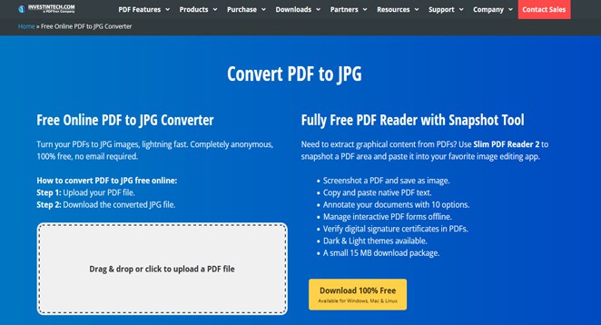 Investintech to convert pdf to jpg