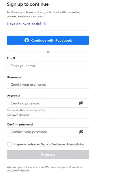Sign up to Mercari com