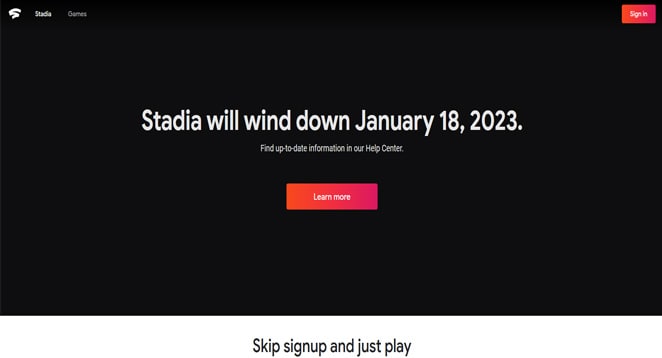 Stadia cloud gaming service