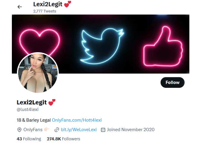 Lexi2Legit twitter account
