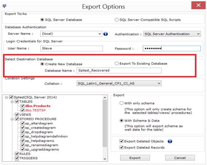 Export data