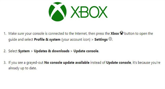 XBOX System Updates